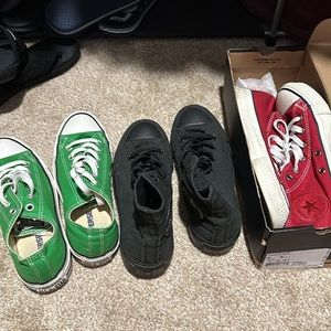 Green converse size 5.5M/7.5W, chili pepper mid size 6M/8W,Black high size 5